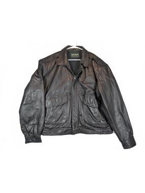 Savile Row Leather Bomber Flight Jacket Black Mens Size 46 Vintage Zip Coat